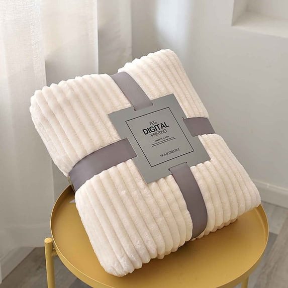 100x150cm Flannel Fuzzy Throw Blanket, Thick Soft Warm Coral Fleece Bed Blanket, for Couch Sofa Bed and Camping Travel, All Season Home Decor and Gift, Reversibl, Beige