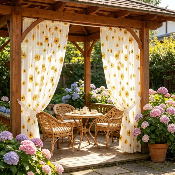 100x200CM Sunflower Sheer Outdoor Curtains, Light Filtering Mosquito Net