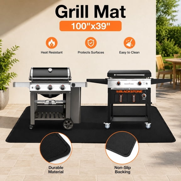 100x39 Inch Extra Large Double-Sided Fireproof BBQ Grill Mat, Waterproof Oil-Resistant Outdoor Fire Pit Protective Mat