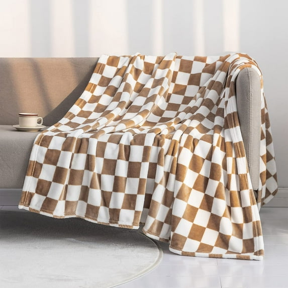 100x70cm Checkered Flannel Throw Blanket for Sofa Bed Couch Multipurpose Soft Warm Polyester Blanket 1-Pack