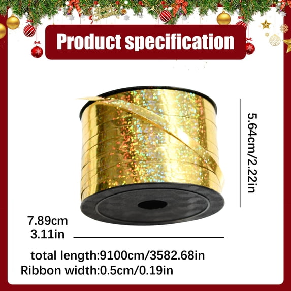 100yd Metallic Curling Ribbon Roll,0.5cm Crimped Shiny Gift Ribbon,Balloon Tying String for Present Wrapping, Wedding, Birthday, Party Decorations, DIY Crafts(2pcs)