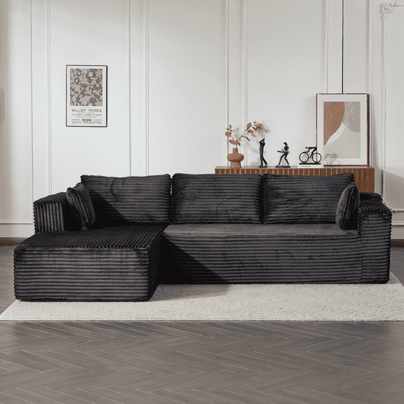 101.2" Modular Sectional Sofa with Deep Seating & Side Pockets, Full-Compressed Grey Couch for Living Room