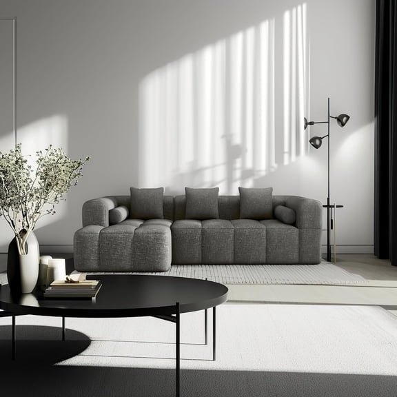 101.2" Sectional Sofa Full-Compressed Modular Sofa Couch Free-Combined Sofa with Deep Seating and Two Side Pockets for Living Room