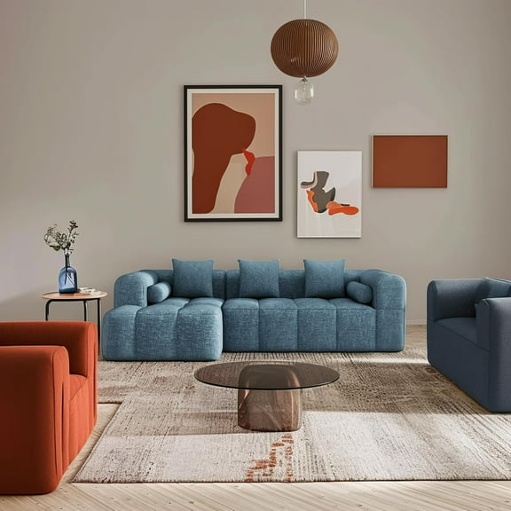 101.2" Sectional Sofa Full-Compressed Modular Sofa Couch Free-Combined Sofa with Deep Seating and Two Side Pockets for Living Room