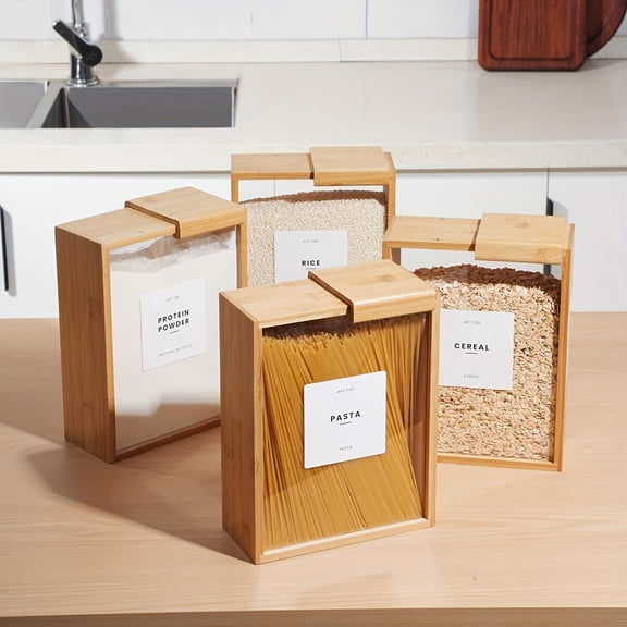 101.44oz Bamboo Food Storage Box with Slide Cover, Airtight Container for Pasta & Grains