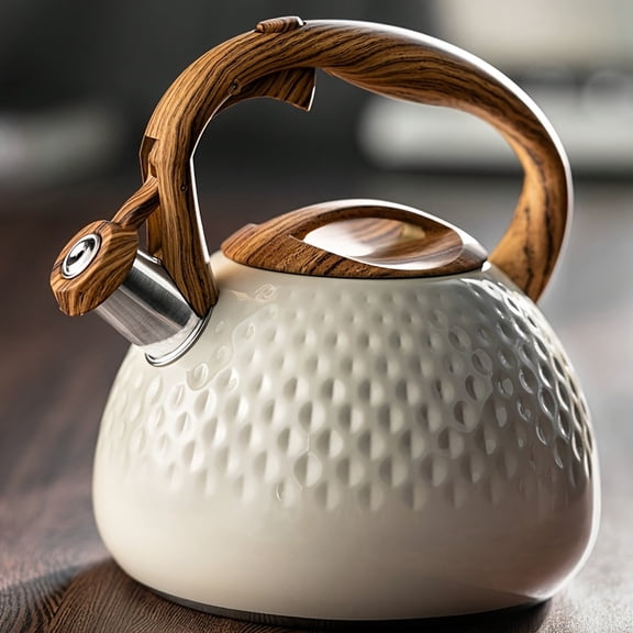101.44oz Hammered Stainless Steel Whistling Stovetop Kettle, One-Button Auto Open Lid Anti-Scald Handle, Water Boiler Compatible with Induction & Gas Open Flame Stoves