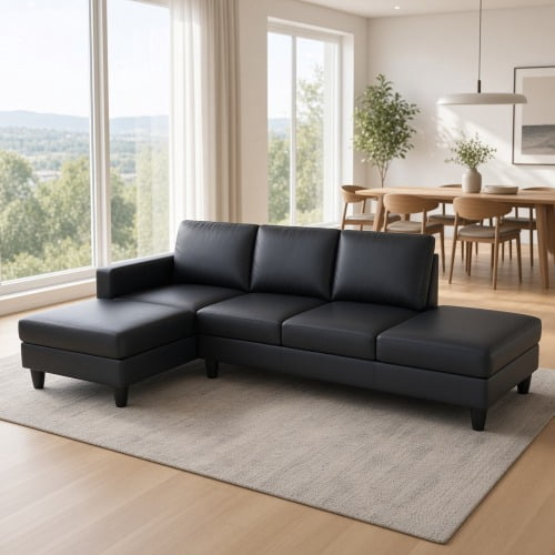 101.5" Faux Leather 2-Piece L-Shaped Sectional Sofa with Left Chaise & Ottoman, 4-Seater Modular Couch with High-Density Foam Cushions for Living Room Apartment, Black