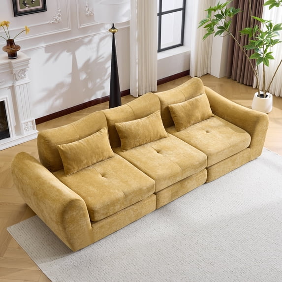 101.5" Modular Sectional Sofa,Chenille Cloud Sofa Couch Convertible Folding Sofa Bed for Living Room,Bedroom,Apartment,Yellow