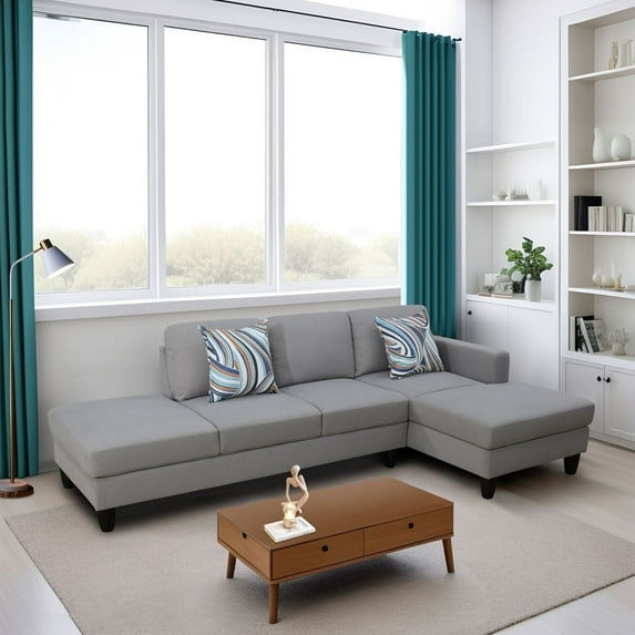 101.5” Reversible Sectional Sofa Couch, L Shaped Upholstered Couch Sofa with Chaise Lounge for Living Room, Breathable Fabric Corner Couch with 5 Seats & 2 Pillows