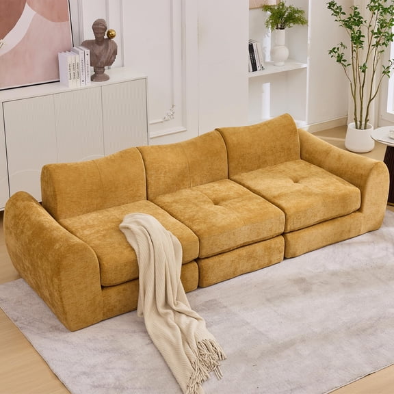 101.6″Modular Sectional Cloud Sofa,Floor Boneless Couch, 4-in-1 Folding Convertible Sofa Bed, Modular Cushion Couch,Suitable for Living Room,Bedroom and Recreation Room