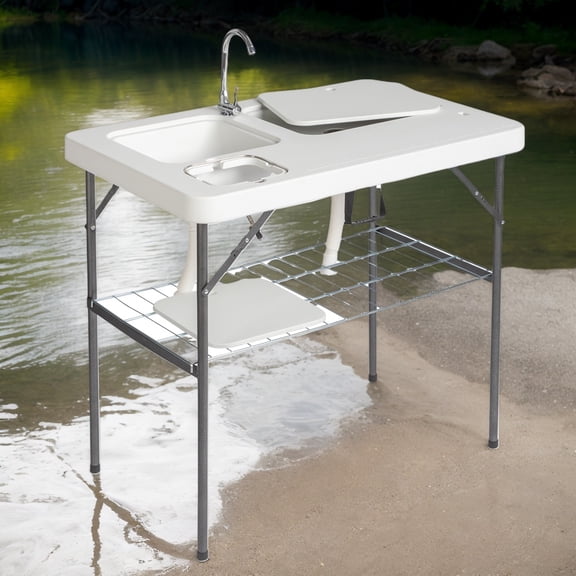 101*65.5*92cm HDPE Rectangular With Barbed Wire Foldable Outdoor Fish Killing Table White