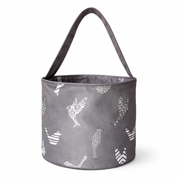 101 BEACH Fun Print Easter Basket Bucket Tote Bag Polyester Canvas Gray Bird
