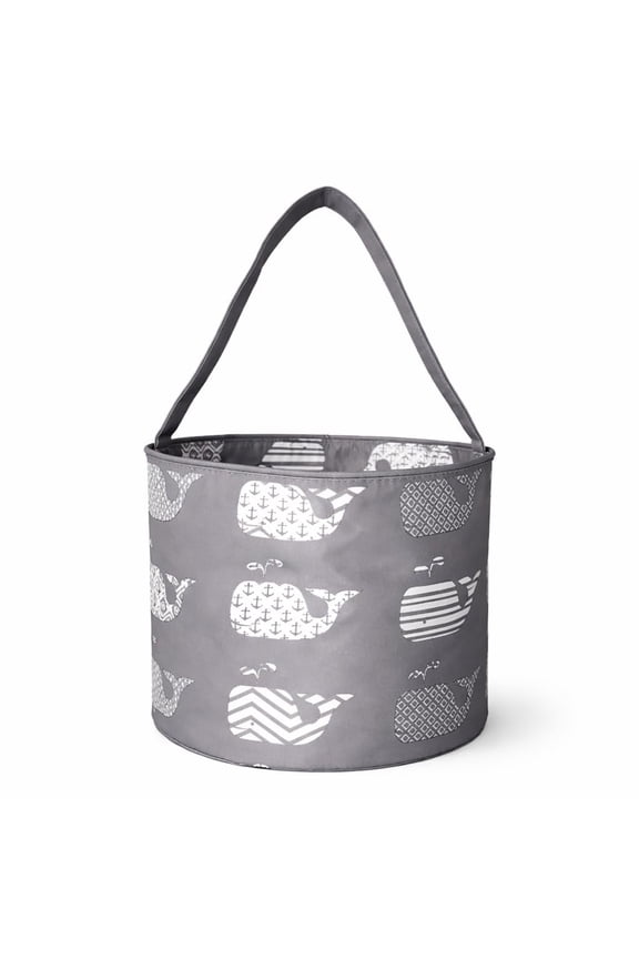 Fun Print Easter Basket Bucket Tote Bag Polyester Canvas Gray Whale