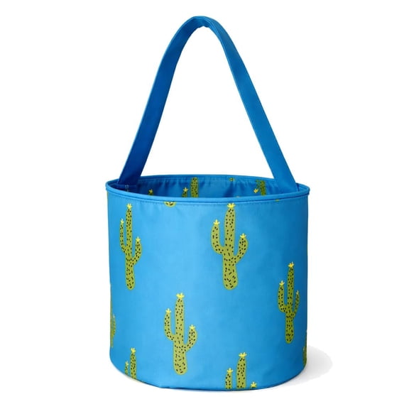 101 BEACH Fun Print Easter Basket Bucket Tote Bag Polyester Canvas Turquoise Cactus