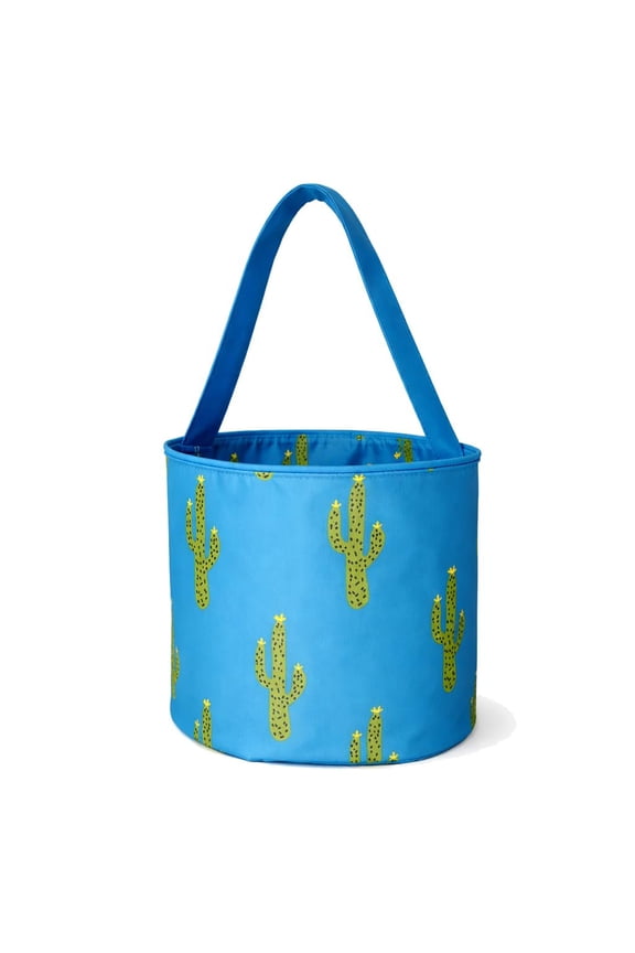 Fun Print Easter Basket Bucket Tote Bag Polyester Canvas Turquoise Cactus