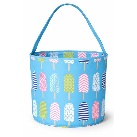 101 BEACH Fun Print Easter Basket Bucket Tote Bag Polyester Canvas Turquoise Ice Cream