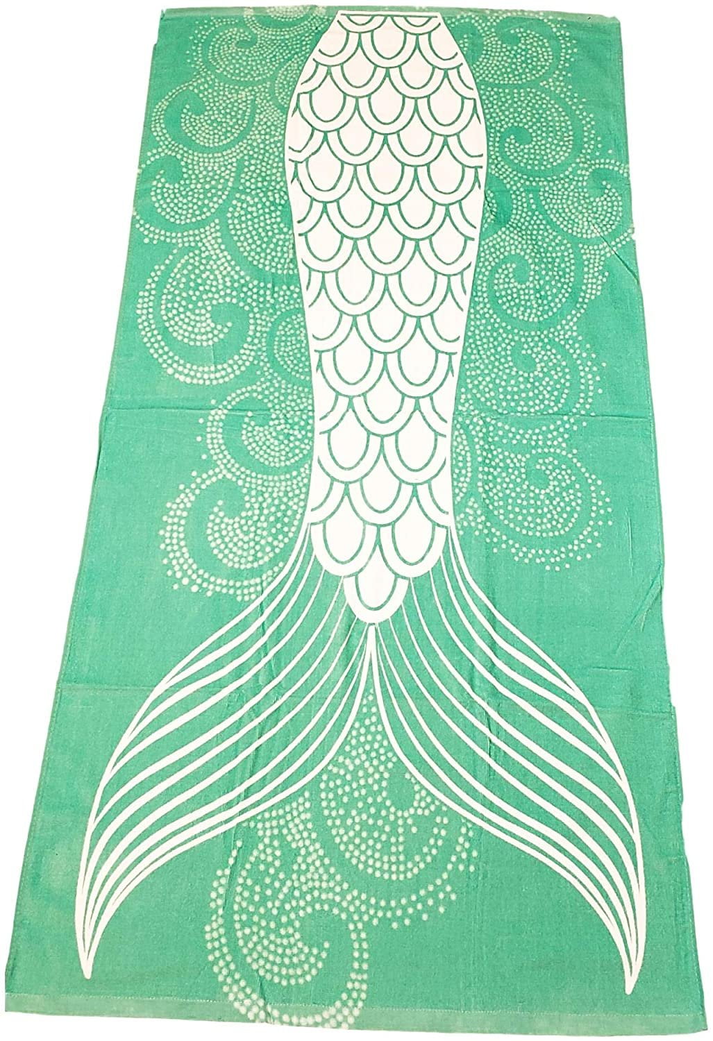 101 BEACH Personalized Large Beach Towel – 30x60 Inches, Mermaid Tail Design, Embroidered Name