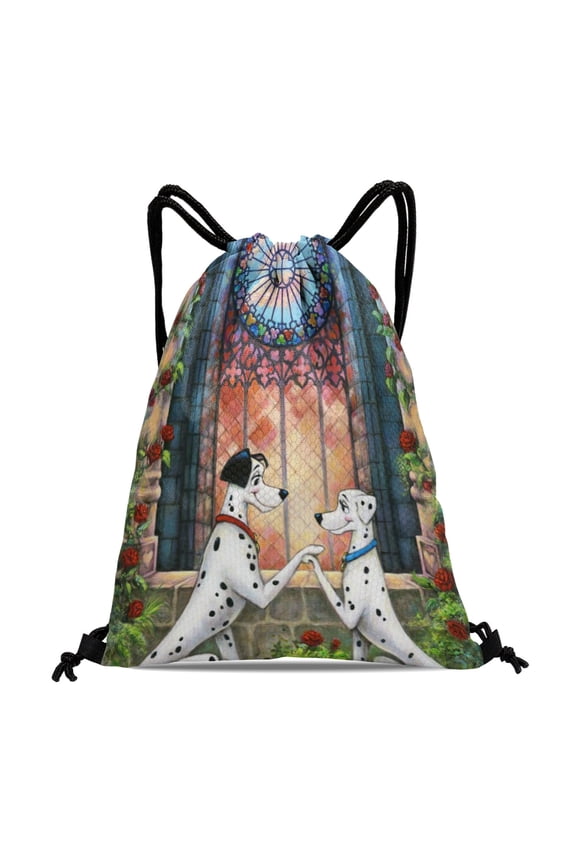 101 Dalmatians Drawstring Swimming Bag:Waterproof, suitable for fitness, yoga, hiking, travel, beach, and shopping, with dimensions of 15.7*17.7 inches.