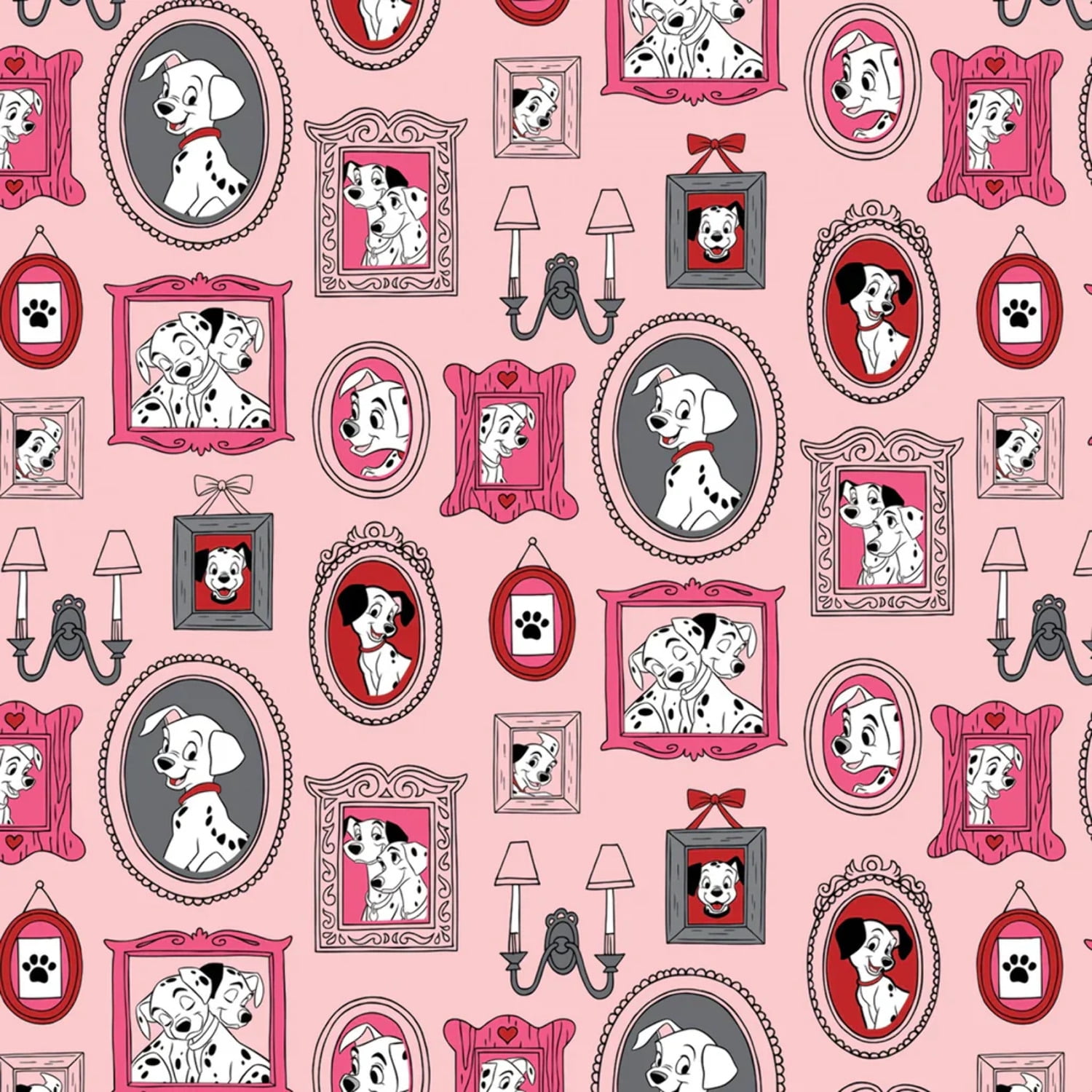 101 Dalmatians Family Frames Pink Flannel Fabric
