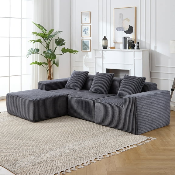 101" Fabric L-Shape Sofa with Comfy Chaise, Cloud Sectional Couch with Deep Seat, 3-Seater Convertible Sectionals Sofas , Assembly Required Couch for Living Room, Apartment(Fabric, Dark Gray)