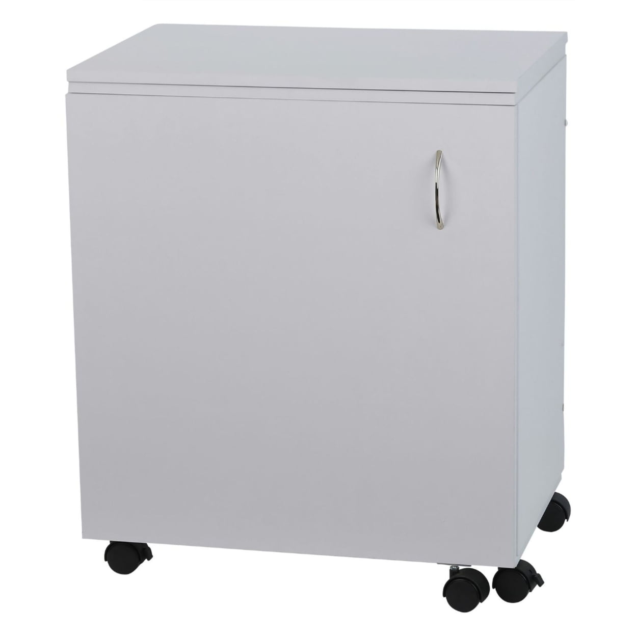 Costway White Folding Sewing Craft Table with Storage Shelves Cabinet  Lockable Wheels