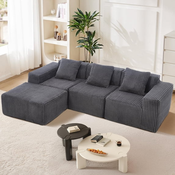 101" L-Shape Corduroy Memory Foam Sectional Couch, 4-5 Seat Sleeper Sofa for Living Room, No Assembly Needed, Dark Gray