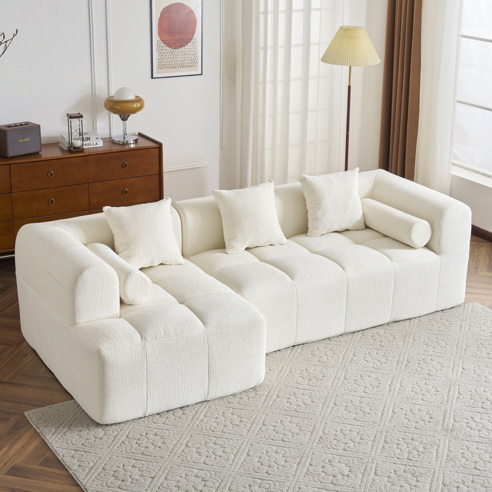 Modular Sectional Cloud Couch – 4-Seat Chenille Sofa With 2 Ottomans, Deep Seats, Orange Brown, No Assembly