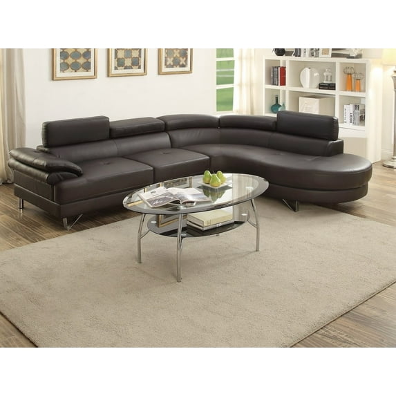 101" Large Sectional Sofa Set, Modern 2 Pieces Luxurious Furniture Set with Wood Frame, Faux Leather Flip-Up Headrest and Metal Legs, Elegant Sofa Couches for Living Room, Office, Apartment, Espresso