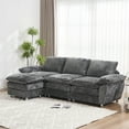 thumbnail image 1 of 101" Modern 3-Seat Sofa Couch with Ottoman, Polyester Sofa Sleeper, Comfy Upholstered Deep Seat Sofa for Living Room, Apartment, Studio, Office, 101.6 W X33.9" D X 34.6", Dark Grey, 1 of 9