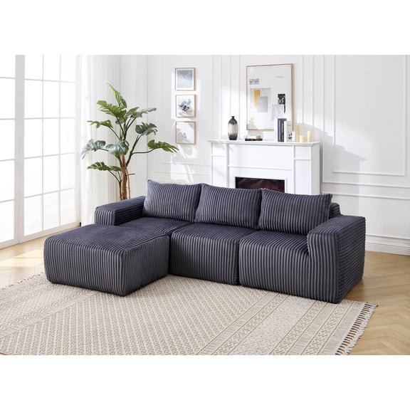 CAPCAEK 101" Modular L-Shaped Sectional Sofa, Corduroy Boneless Couch with Chaise and Memory Foam for Living Room , No Assembly Required, Dark Gray