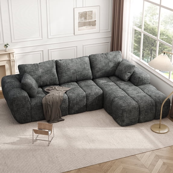 101” Modular Sectional Sofa, Cloud Sectional Couch with Deep Seat, Modern Modular L-Shape Sofa Couch with Chaise,Upholstered Boneless Couches for Living Room Bedroom(Deep Gray)