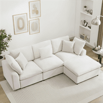 101" Modular Sectional Sofa with Ottoman - Convertible L-Shaped Cloud Couch, 3-Seater Chenille Sofa for Living Room, Apartment, Beige