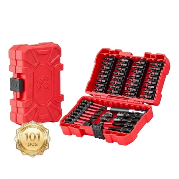 101-Piece Magnetic Screwdriver Bit Set, High-Strength S2 Alloy Steel Bit Assortment with Storage Case and Extension Rod, Phillips, Torx, Hex and Nut Sockets