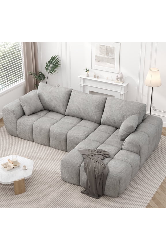 Sectional Sofa, 101" L-Shaped Modular Cloud Couch,Unique Chenille Fabric Couches and Sofas,Compression Sofa No Assembly Required(Light Gray)