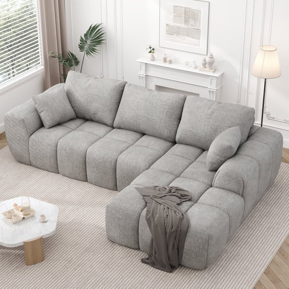 IDEALSOUL Sectional Sofa, 101" L-Shaped Modular Cloud Couch,Unique Chenille Fabric Couches and Sofas,Compression Sofa No Assembly Required(Light Gray)