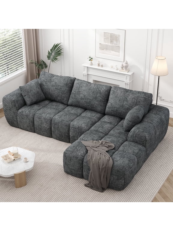 Sectional Sofa, 101" L-Shaped Modular Cloud Couch,Unique Chenille Fabric Couches and Sofas,Compression Sofa No Assembly Required(Deep Gray)