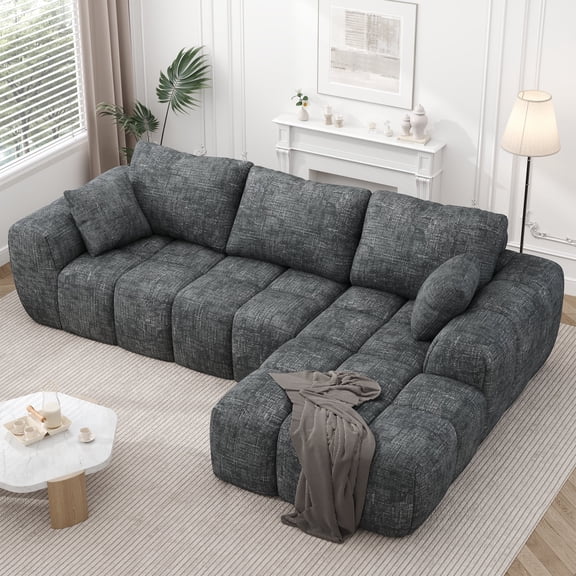 IDEALSOUL Sectional Sofa, 101" L-Shaped Modular Cloud Couch,Unique Chenille Fabric Couches and Sofas,Compression Sofa No Assembly Required(Deep Gray)