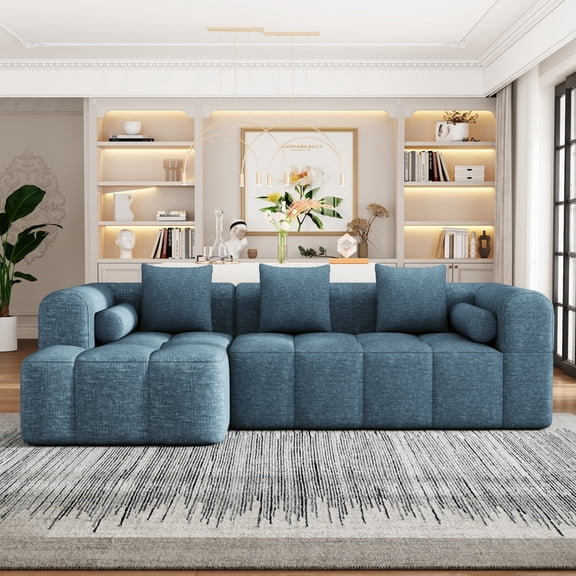 101" Side Pockets Fluffy Modular Sectional Loveseat Sofa, Modern Mid-century Modular Sofa with Minimalist Aesthetic, Deep Seat Cloud Sectional Couch with High-Density Foam for Living Room​, Blue
