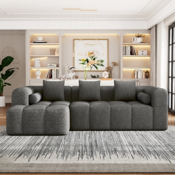 101" Side Pockets Fluffy Modular Sectional Loveseat Sofa, Modern Mid-century Modular Sofa with Minimalist Aesthetic, Deep Seat Cloud Sectional Couch with High-Density Foam for Living Room​, Grey