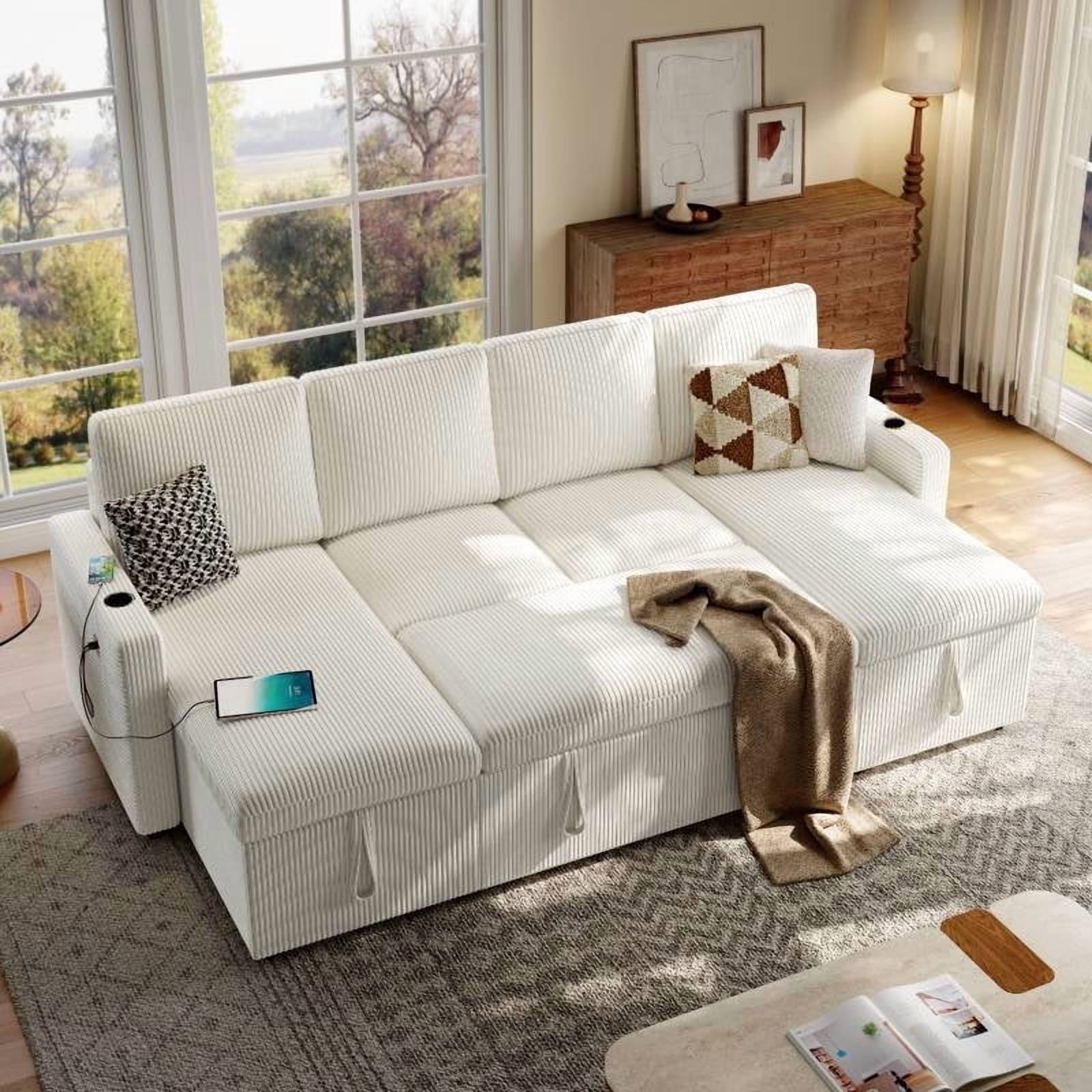 Onbrill Sectional Sofa Bed with Pullout Bed and Double Storage Chaise ...