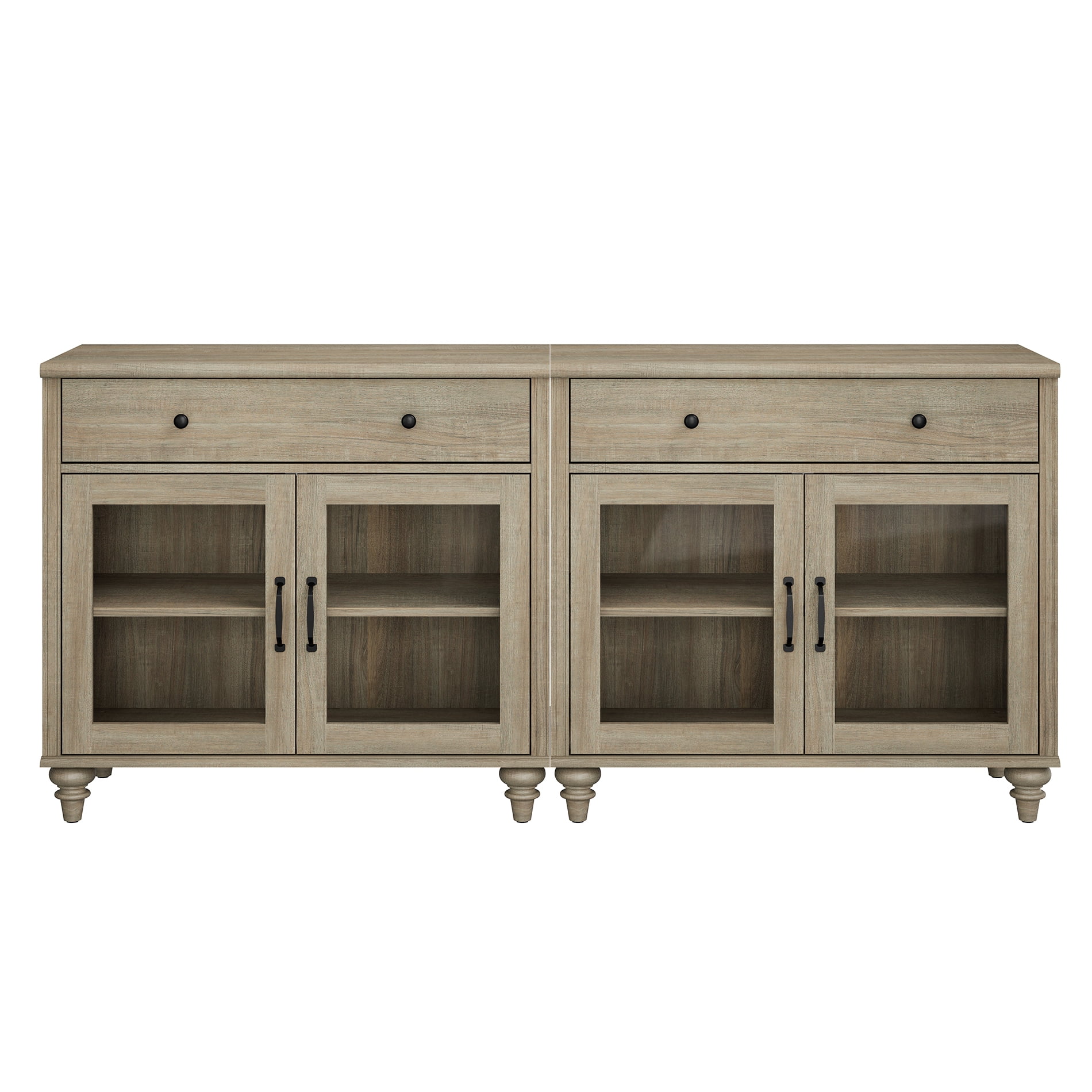101" Wash Gray Glass Door Buffet Cabinet with Drawer, Farmhouse Sideboard with Storage