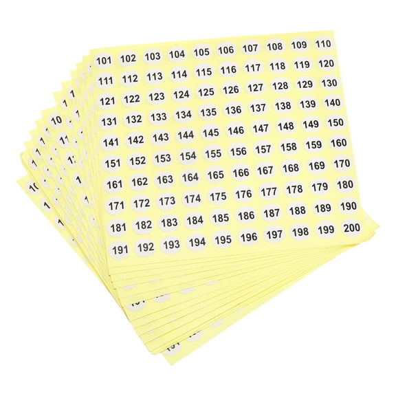 101 to 200 Number Stickers Number Label Self Adhesive Marked Sticker 10mm/0.4", Pack of 25