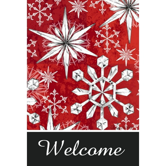 1010141 Snowflake Salutations Winter Flag 28x40 Inch Double Sided for Outdoor Christmas House Yard Decoration