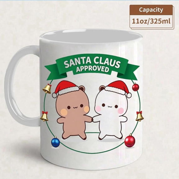 1013PNG32 Santa Approved Bear Mug 11oz Ceramic Cup with Festive Red Hats Green Wreath Cozy Hot Chocolate Design Christmas Halloween Thanksgiving Easter Valentine S Day Hand Wash Only Reusable Holiday