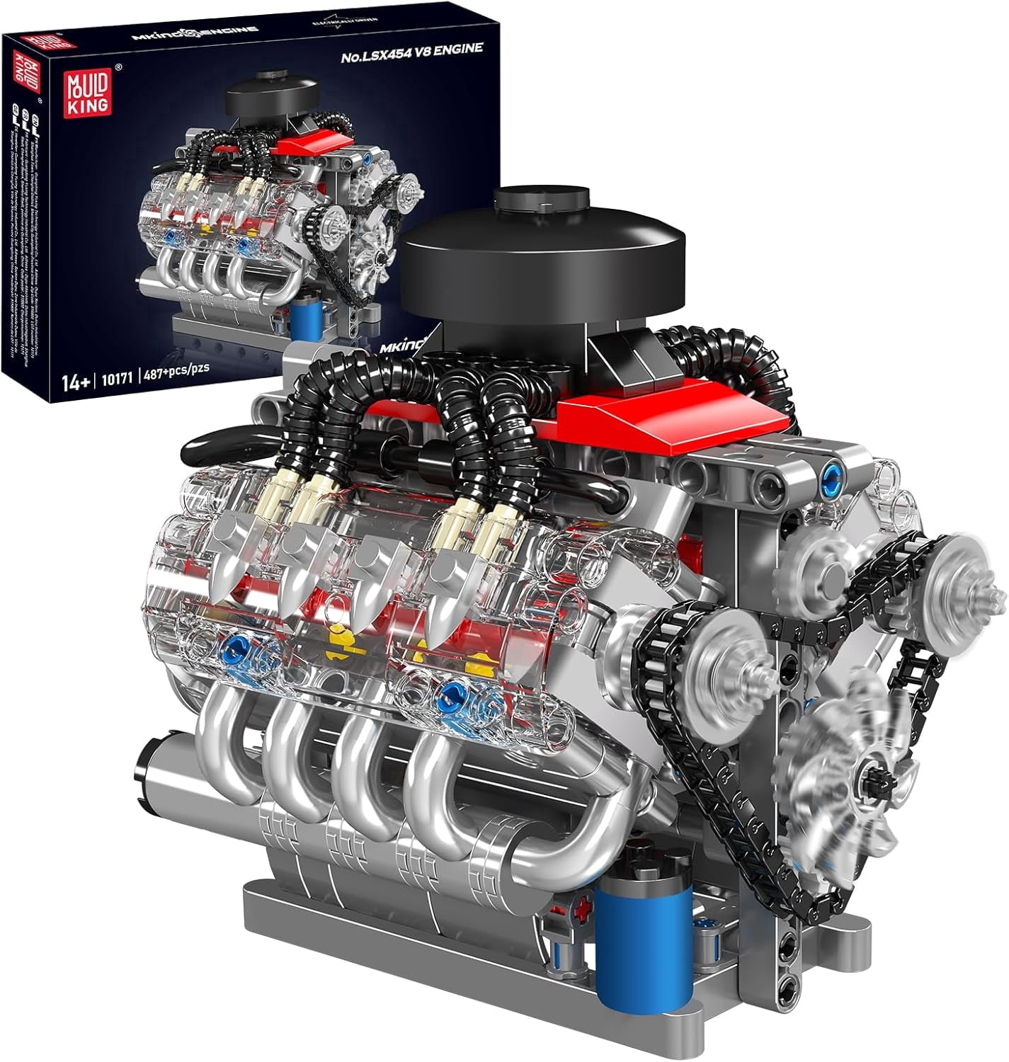 10171 V8 Engine Building Blocks Sets, V8 Engine Model kit That Run, Build Your Own STEM Model Engine, 8-Cylinder Car Engine Building Engineering Toys