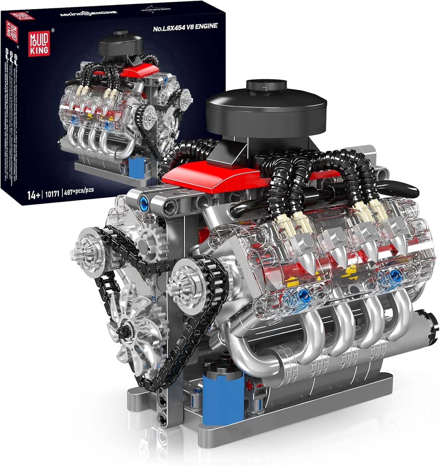 10171 V8 Engine Model Kit that Works, 8 Cylinder Car Engine with Motor, Building Blocks Collectibles, Stem Build Set (487 Pieces)