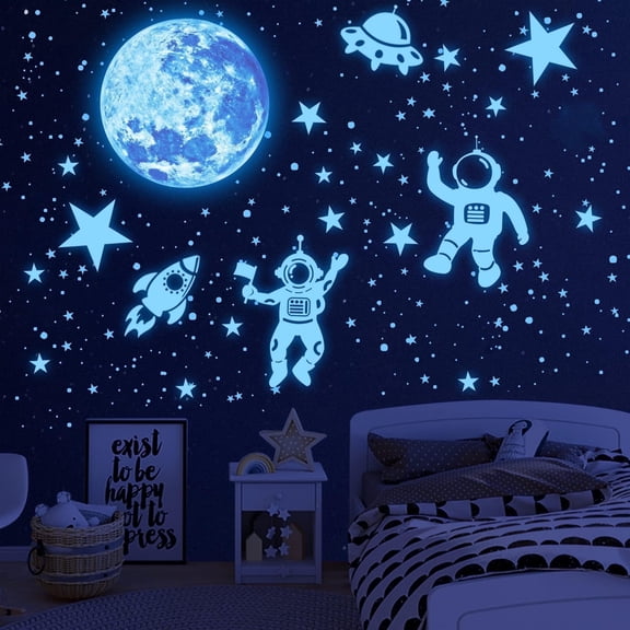 Glow in The Dark Stars for Ceiling Moon and Planet Wall Decal 1017PCS Astronaut Space Wall Stickers for Boys Bedroom