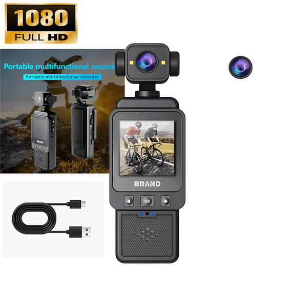 10180P 4K Action Camera with 360° Rotating Lens, 16MP, 24x Zoom, Stabilization, Voice Control, Remote, Shockproof, Wearable for Vlogging & Security