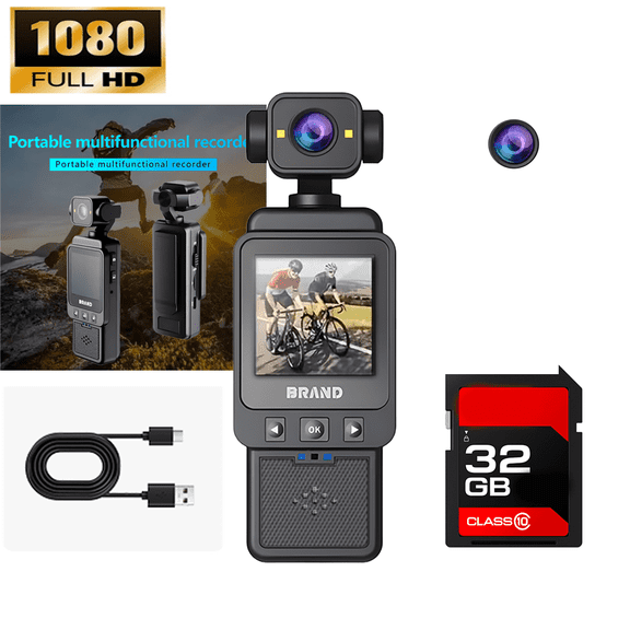 10180P Compact Action Camera 360° Rotating Lens, Lightweight 150g Wearable Vlogging Camera with Rechargeable Battery, Micro SD Slot & MP4 Format for Action Photography, Sports, Outdoor Adventures
