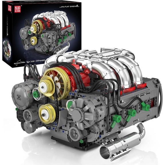 10181 Flat-Six Engine Model Kit, Sport Car Engine Building Block with Battery Box, DIY Assembly Motorized Car Motor Kit Toys